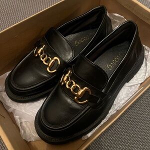black patent leather loafers